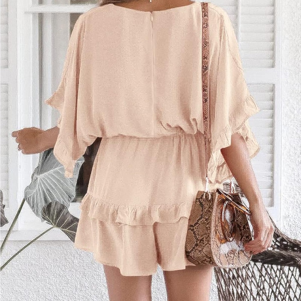 Chic Beige Ruffle Romper - Picture 3 of 3